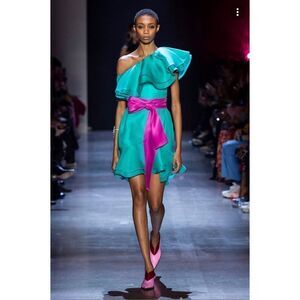 prabal gurung carsix 100% silk one shoulder dress